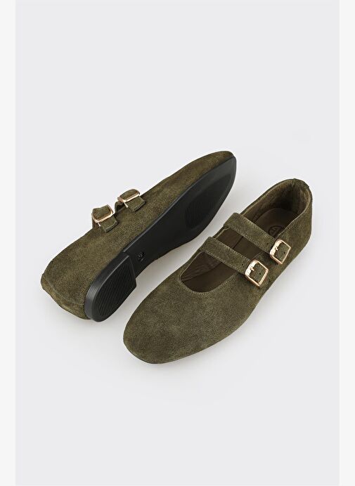 Haki Deri Kadın Günlük Ayakkabı - Görsel 4