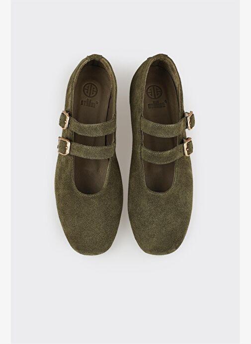 Haki Deri Kadın Günlük Ayakkabı - Görsel 5