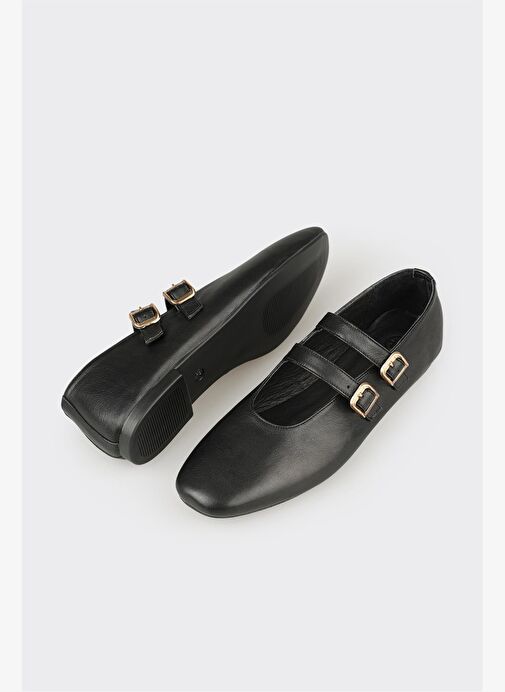 Siyah Deri Kadın Günlük Ayakkabı - Görsel 4