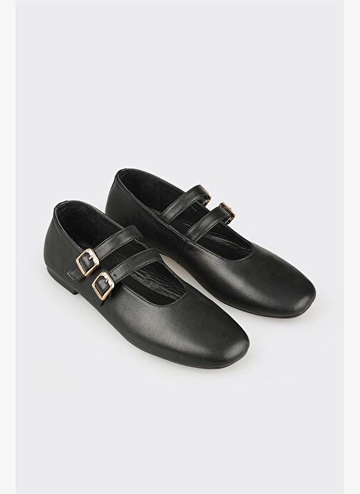 Siyah Deri Kadın Günlük Ayakkabı - Görsel 3