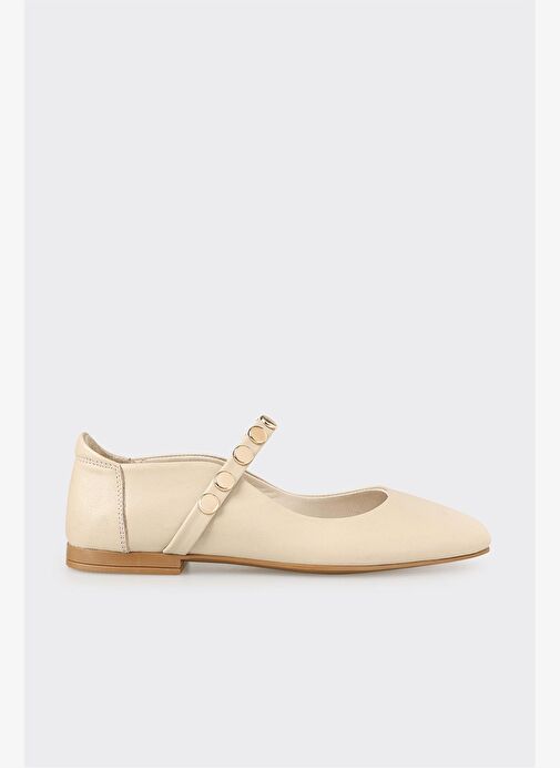 Bej Deri Kadın Günlük Ayakkabı - Görsel 2