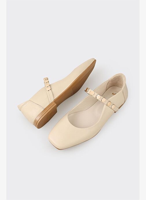 Bej Deri Kadın Günlük Ayakkabı - Görsel 4