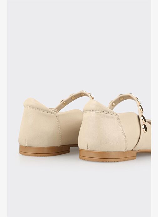 Bej Deri Kadın Günlük Ayakkabı - Görsel 6