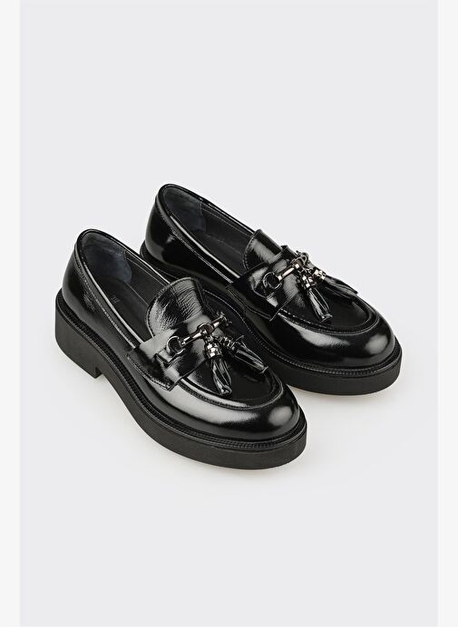 Siyah Deri Kadın Günlük Ayakkabı - Görsel 3