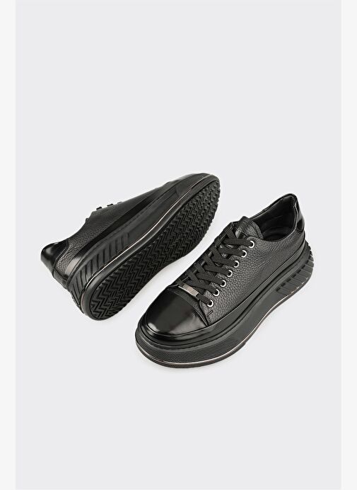 Siyah Deri Erkek Spor Ayakkabı - Görsel 4