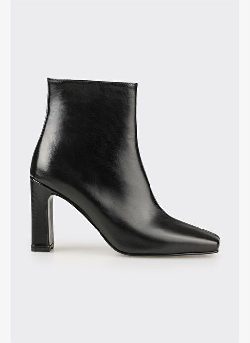 Siyah Deri Kadın Yüksek Topuk Bot - Görsel 2