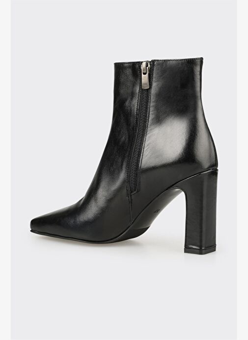 Siyah Deri Kadın Yüksek Topuk Bot - Görsel 4