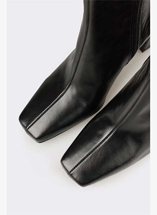 Siyah Deri Kadın Yüksek Topuk Bot - Görsel 5