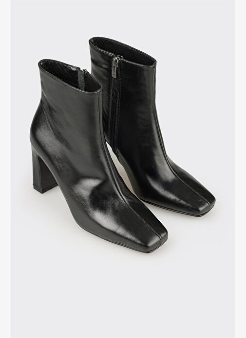 Siyah Deri Kadın Yüksek Topuk Bot - Görsel 3
