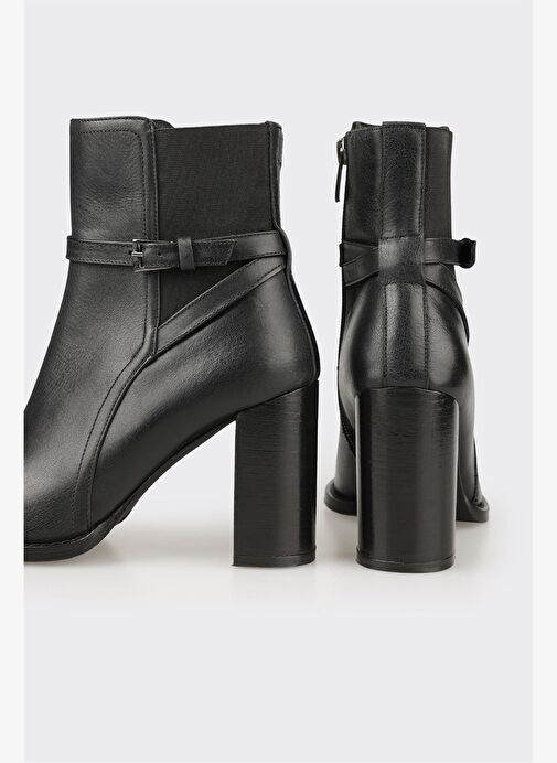 Siyah Deri Kadın Yüksek Topuk Bot - Görsel 5