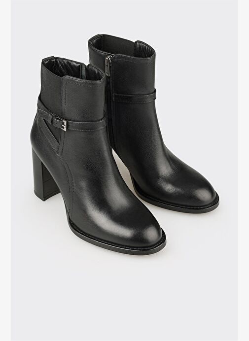 Siyah Deri Kadın Yüksek Topuk Bot - Görsel 3