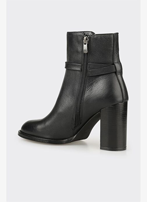 Siyah Deri Kadın Yüksek Topuk Bot - Görsel 4