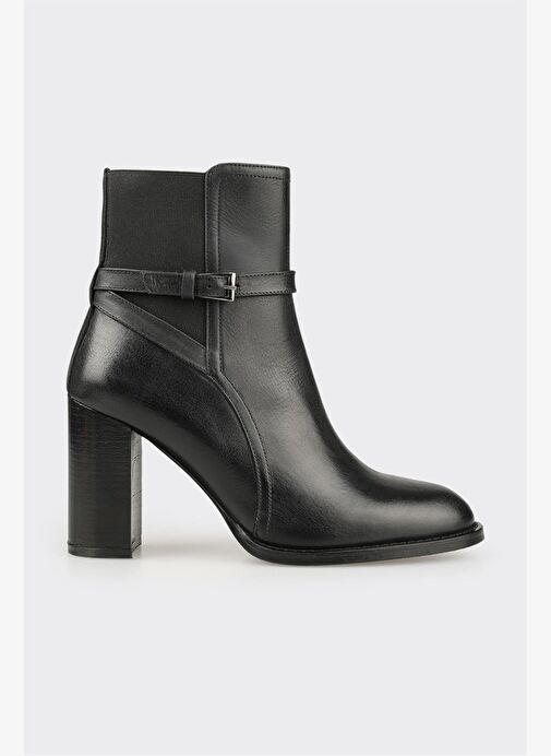 Siyah Deri Kadın Yüksek Topuk Bot - Görsel 2