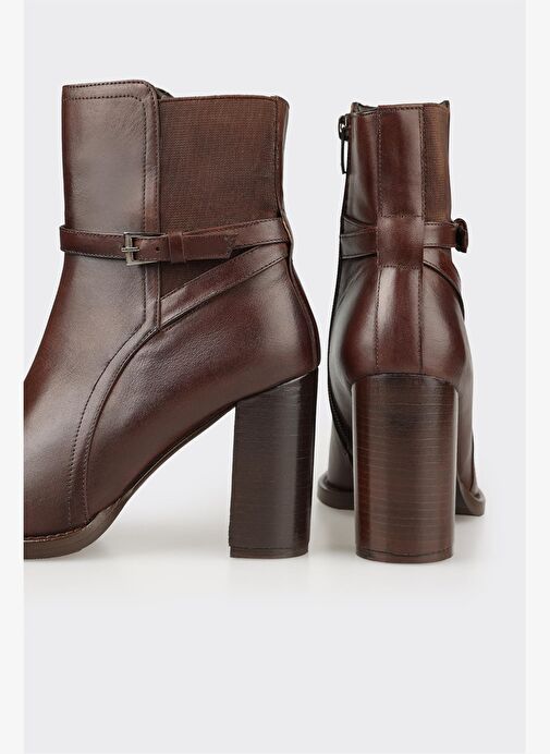 Kahve Deri Kadın Yüksek Topuk Bot - Görsel 5