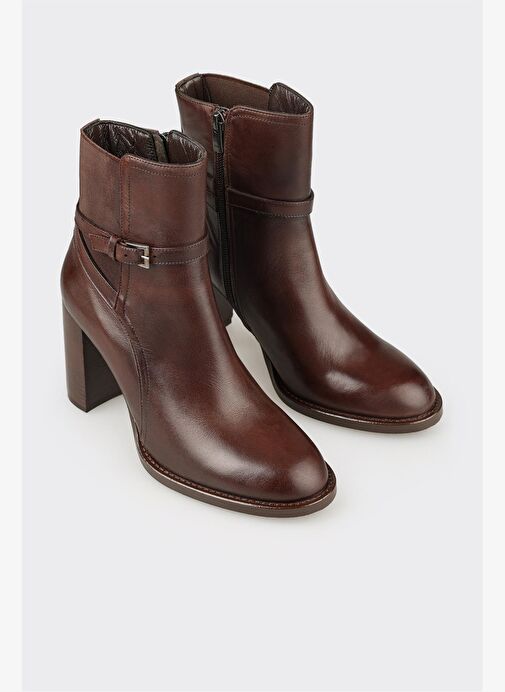 Kahve Deri Kadın Yüksek Topuk Bot - Görsel 3