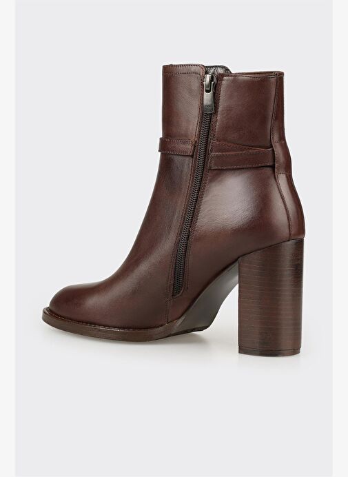 Kahve Deri Kadın Yüksek Topuk Bot - Görsel 4