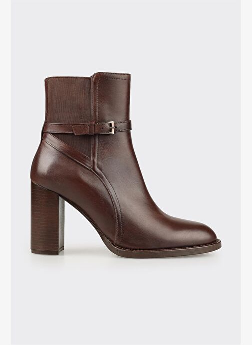 Kahve Deri Kadın Yüksek Topuk Bot - Görsel 2