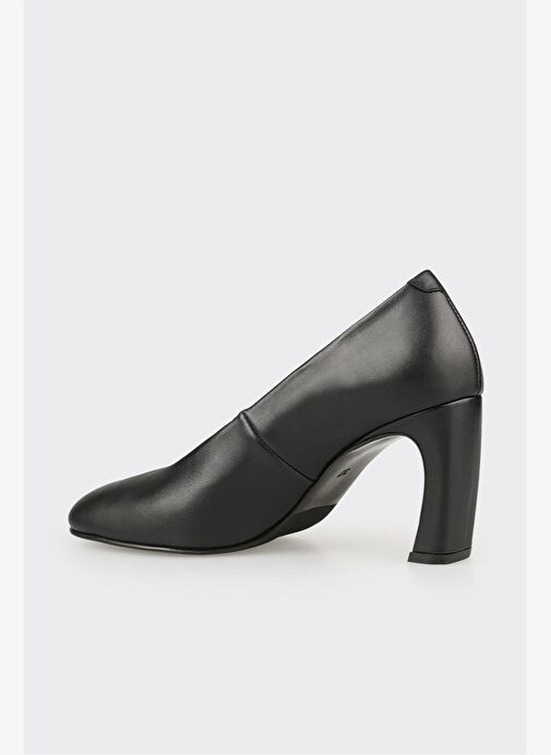 Siyah Deri Kadın Orta Topuk Ayakkabı - Görsel 4