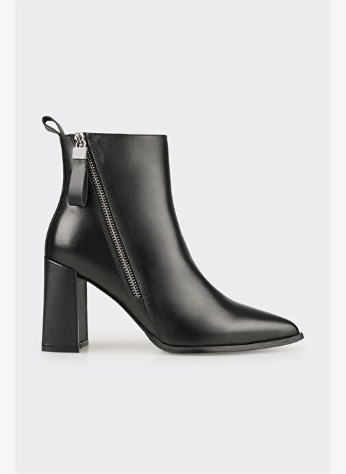 Siyah Deri Kadın Yüksek Topuk Bot - Görsel 2