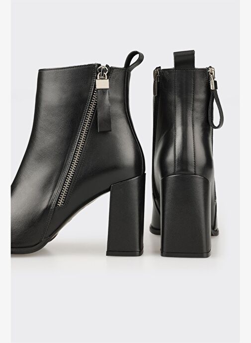 Siyah Deri Kadın Yüksek Topuk Bot - Görsel 5