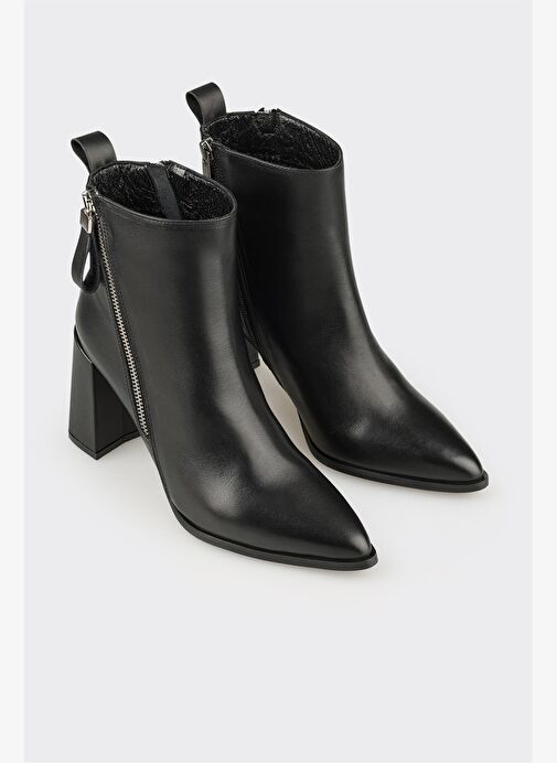 Siyah Deri Kadın Yüksek Topuk Bot - Görsel 3