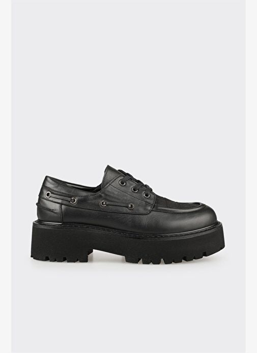 Siyah Deri Kadın Günlük Ayakkabı - Görsel 2