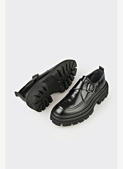 Siyah Deri Kadın Günlük Ayakkabı - Görsel 4