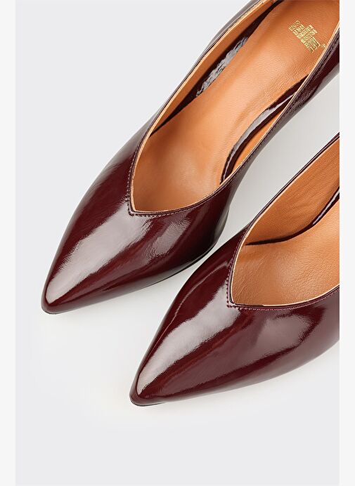 Bordo Deri Kadın Stiletto - Görsel 5