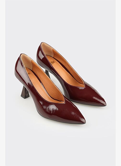 Bordo Deri Kadın Stiletto - Görsel 3