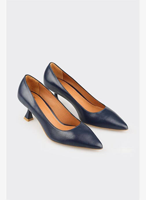 Lacivert Deri Kadın Stiletto - Görsel 3
