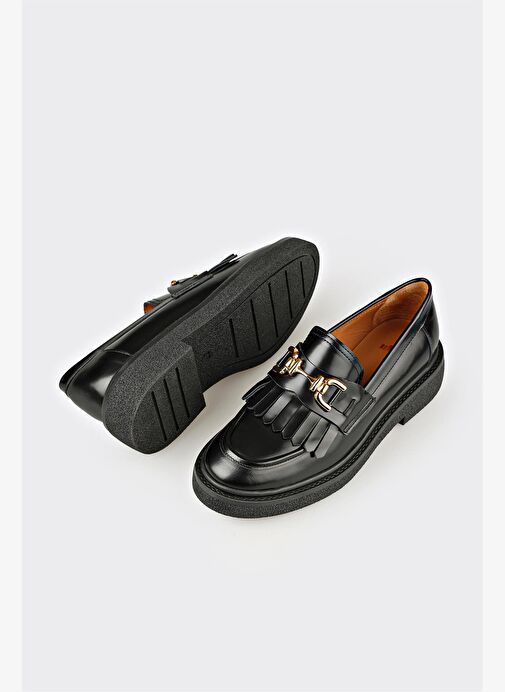 Siyah Deri Kadın Günlük Ayakkabı - Görsel 4