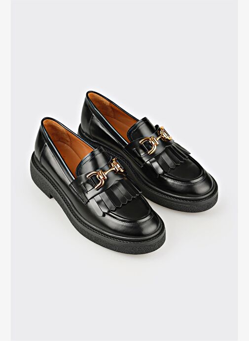 Siyah Deri Kadın Günlük Ayakkabı - Görsel 3