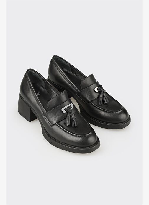 Siyah Deri Kadın Günlük Ayakkabı - Görsel 3