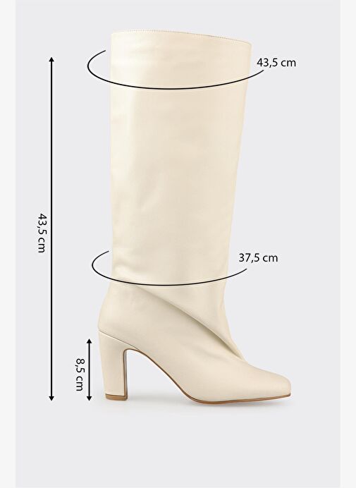 Ekru Deri Kadın Çizme - Görsel 6