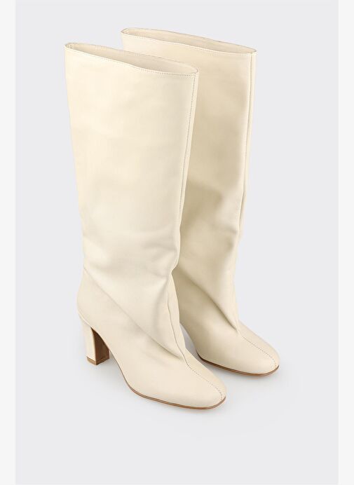 Ekru Deri Kadın Çizme - Görsel 3