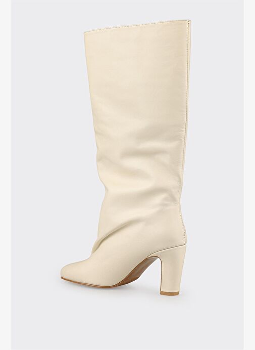 Ekru Deri Kadın Çizme - Görsel 4