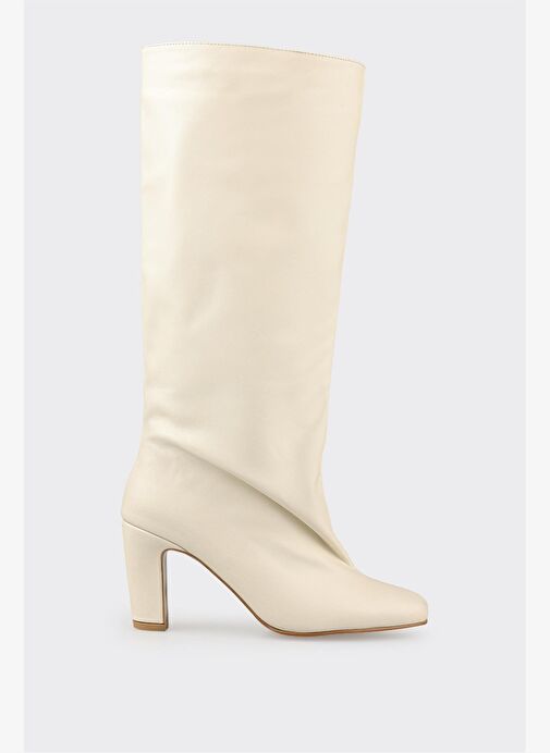 Ekru Deri Kadın Çizme - Görsel 2