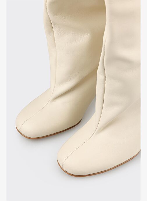Ekru Deri Kadın Çizme - Görsel 5