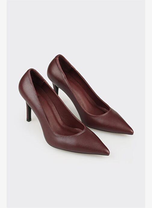 Bordo Deri Kadın Stiletto - Görsel 3