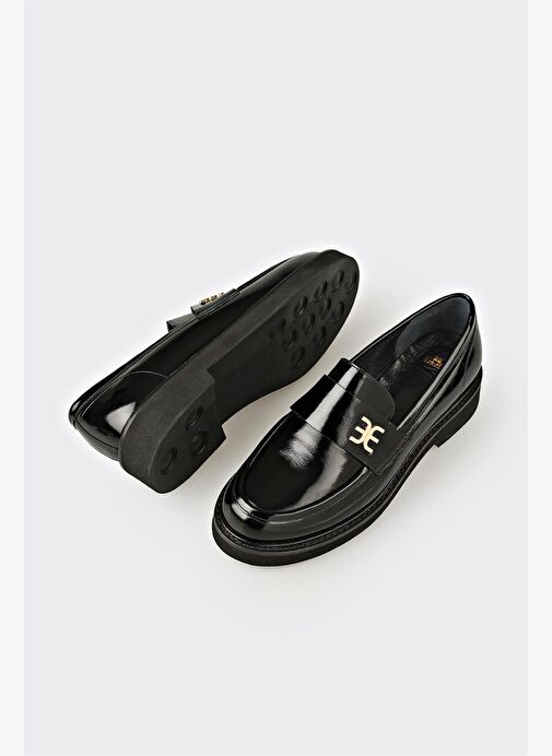 Siyah Deri Kadın Günlük Ayakkabı - Görsel 4