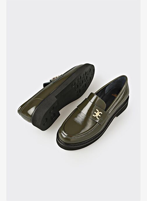 Haki Deri Kadın Günlük Ayakkabı - Görsel 4