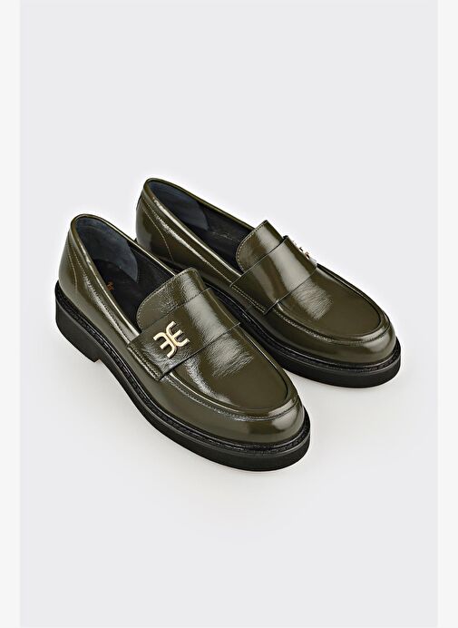 Haki Deri Kadın Günlük Ayakkabı - Görsel 3