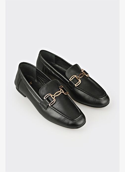 Siyah Deri Kadın Loafer - Görsel 3