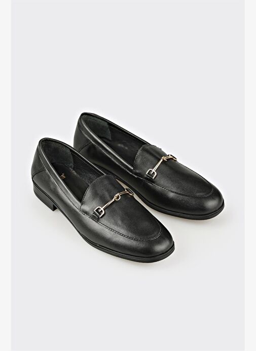 Siyah Deri Kadın Günlük Ayakkabı - Görsel 3