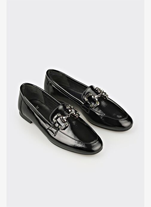 Siyah Deri Kadın Günlük Ayakkabı - Görsel 3