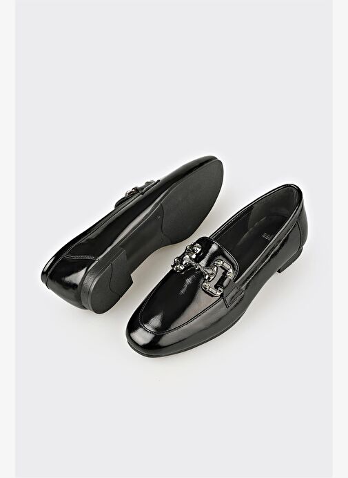 Siyah Deri Kadın Günlük Ayakkabı - Görsel 4