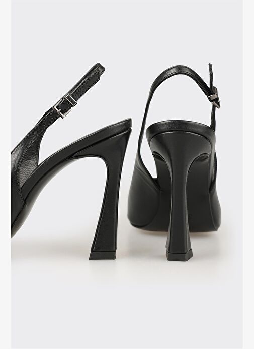 Siyah Deri Kadın Topuklu Ayakkabı - Görsel 5
