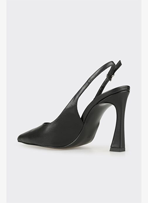 Siyah Deri Kadın Topuklu Ayakkabı - Görsel 4
