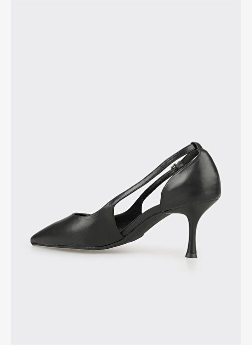 Siyah Deri Kadın Topuklu Ayakkabı - Görsel 4