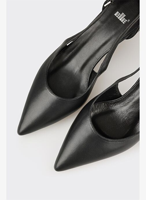 Siyah Deri Kadın Topuklu Ayakkabı - Görsel 5